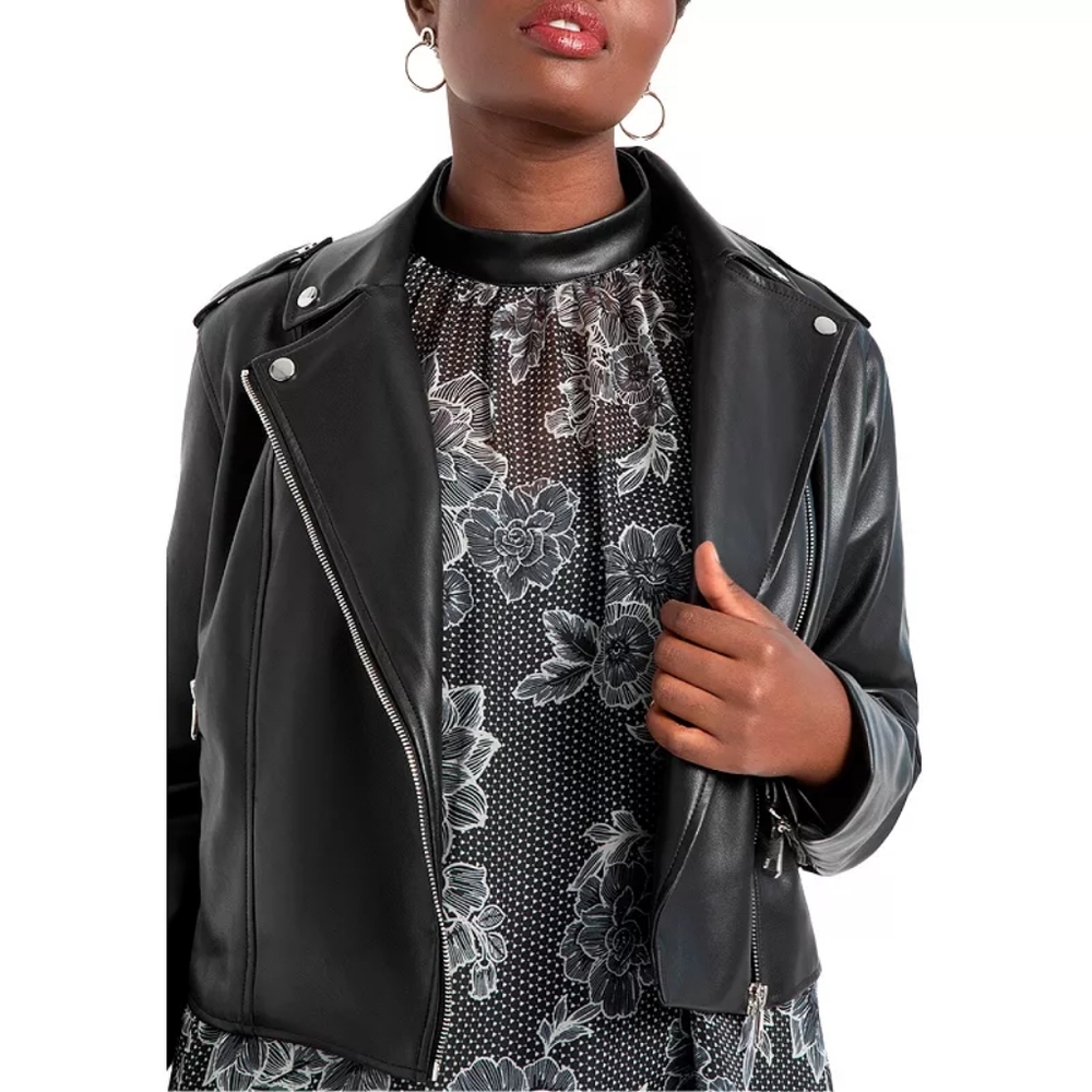 Eloquii Black Leather Moto Jacket